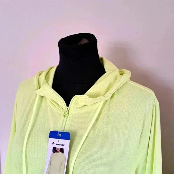 ❤️ Head Hoodie Cool Down Lightweight Large Bright Yellow Stretch Zip Active Top - Picture 10 of 15